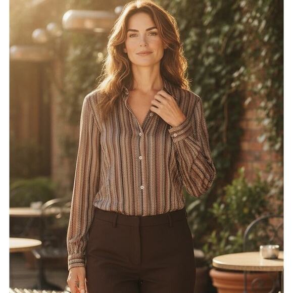 Liz Claiborne Tops - Vintage Silk Old Money Blouse Sz 8 Striped Button Top Heritage Academia Capsule